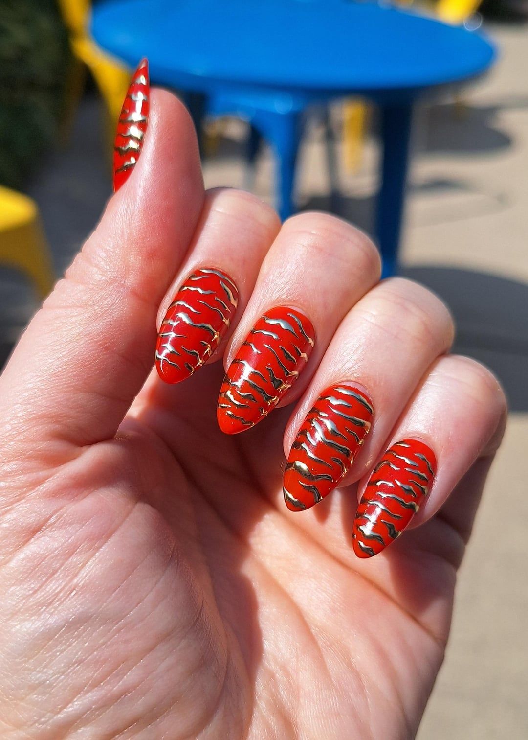 Metallic Gold Foil Zebra on Red — Zebra Nails