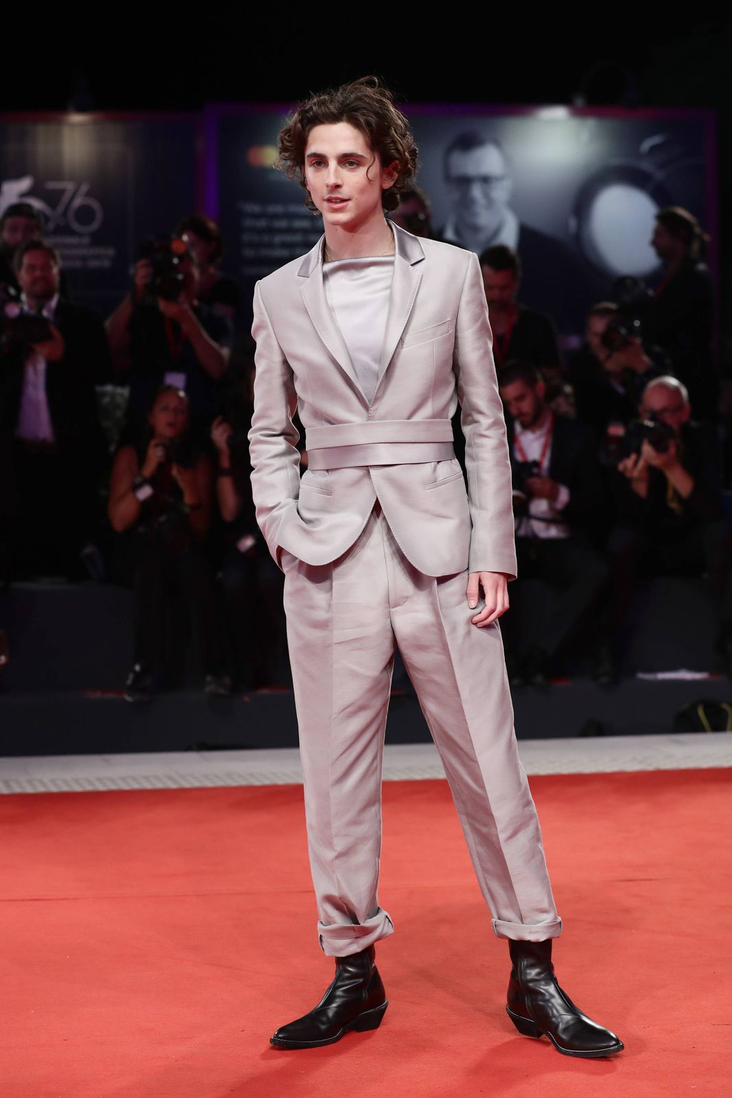 Formal Grey Suit with Satin Top — Venice Outfits