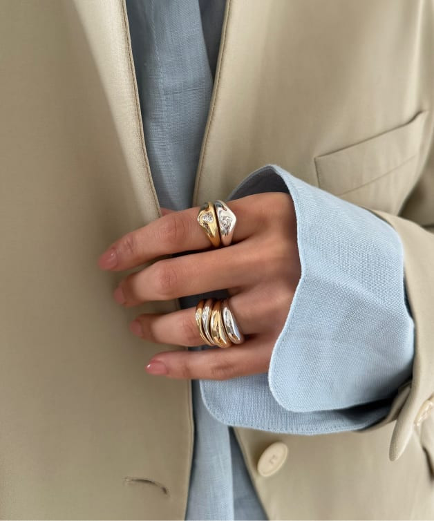 Sculptural Mixed Metal Rings with Blazer Sculptural Mixed Metal Rings with Blazer — Mixed Metal Jewelry