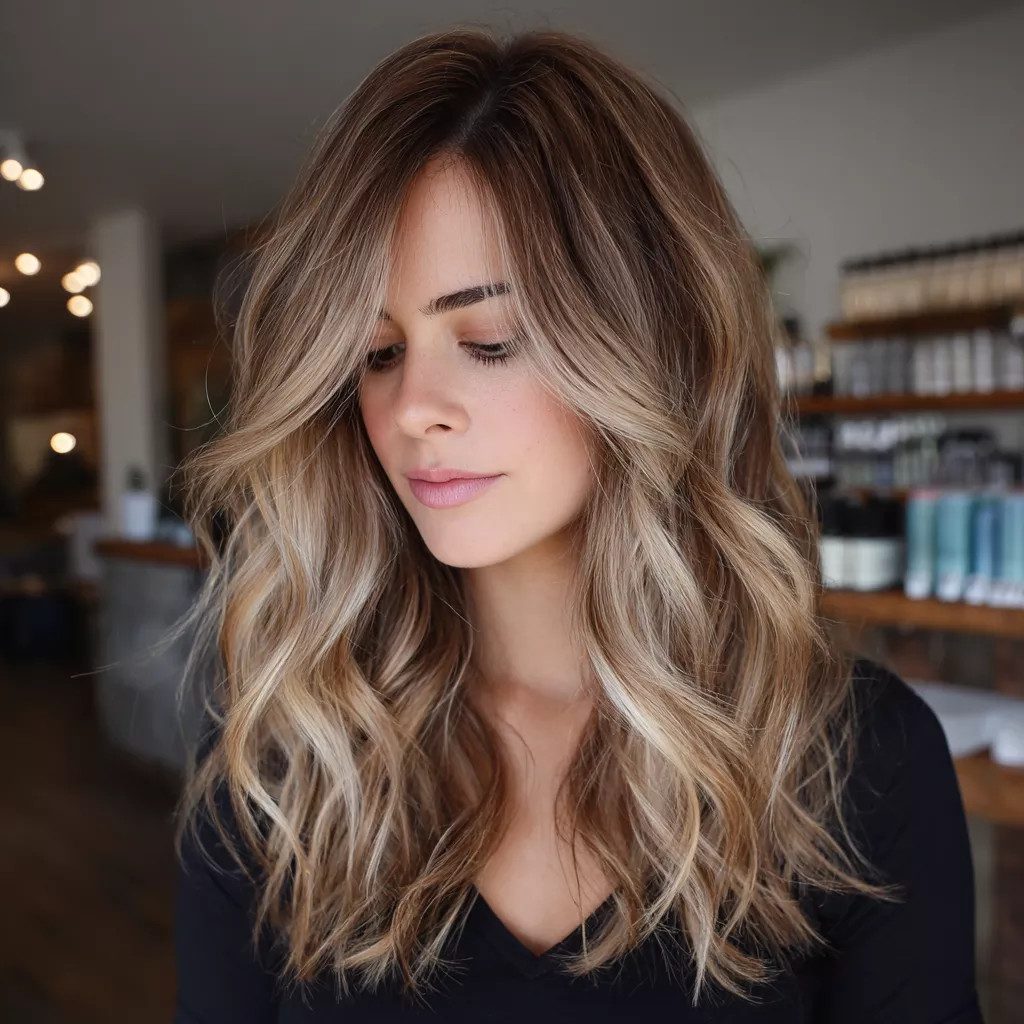 Beige Blonde Balayage Collarbone Balayage With Loose Waves