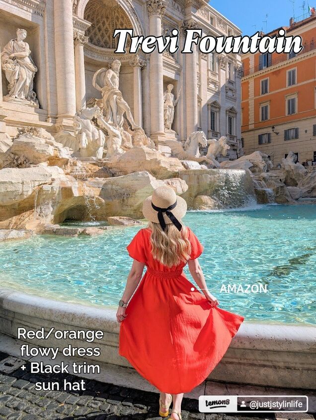 Flowy Red/Orange Dress and Sun Hat for Summer Sightseeing Flowy Red/Orange Dress and Sun Hat for Summer Sightseeing — Rome Outfits