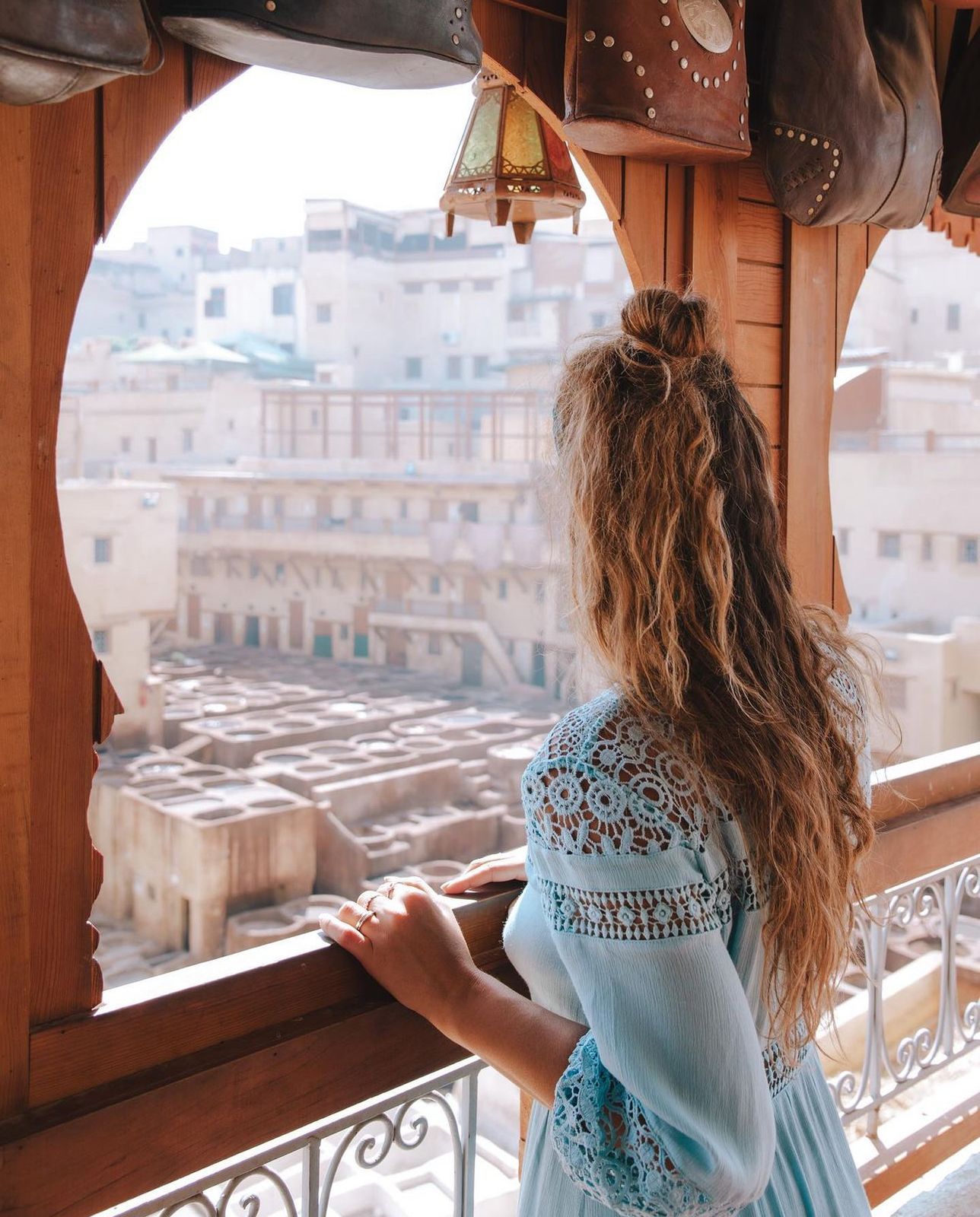 Lace-Trimmed Dress: Delicate Detail in Light Blue Lace-Trimmed Dress: Delicate Detail in Light Blue — Morocco Outfits