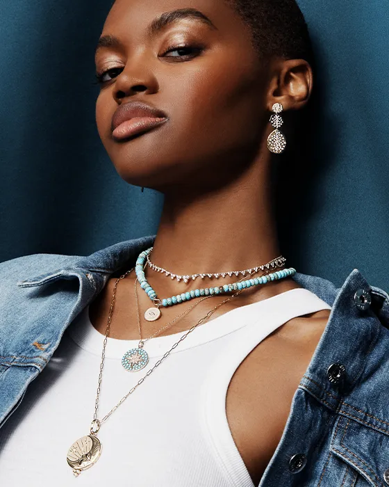 Casual Daytime Layers: Denim Jacket and Turquoise Beads Casual Daytime Layers: Denim Jacket and Turquoise Beads — Layered Necklaces