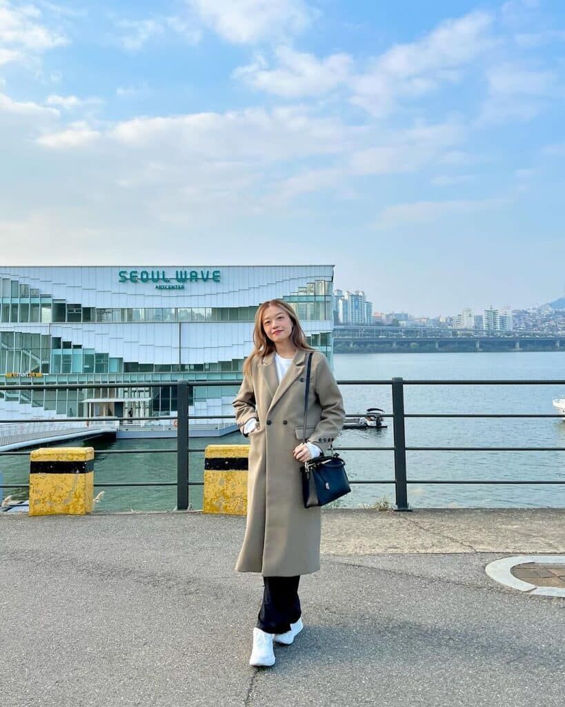Sophisticated Neutrals: Long Coat Over White Sweater — Seoul Outfits
