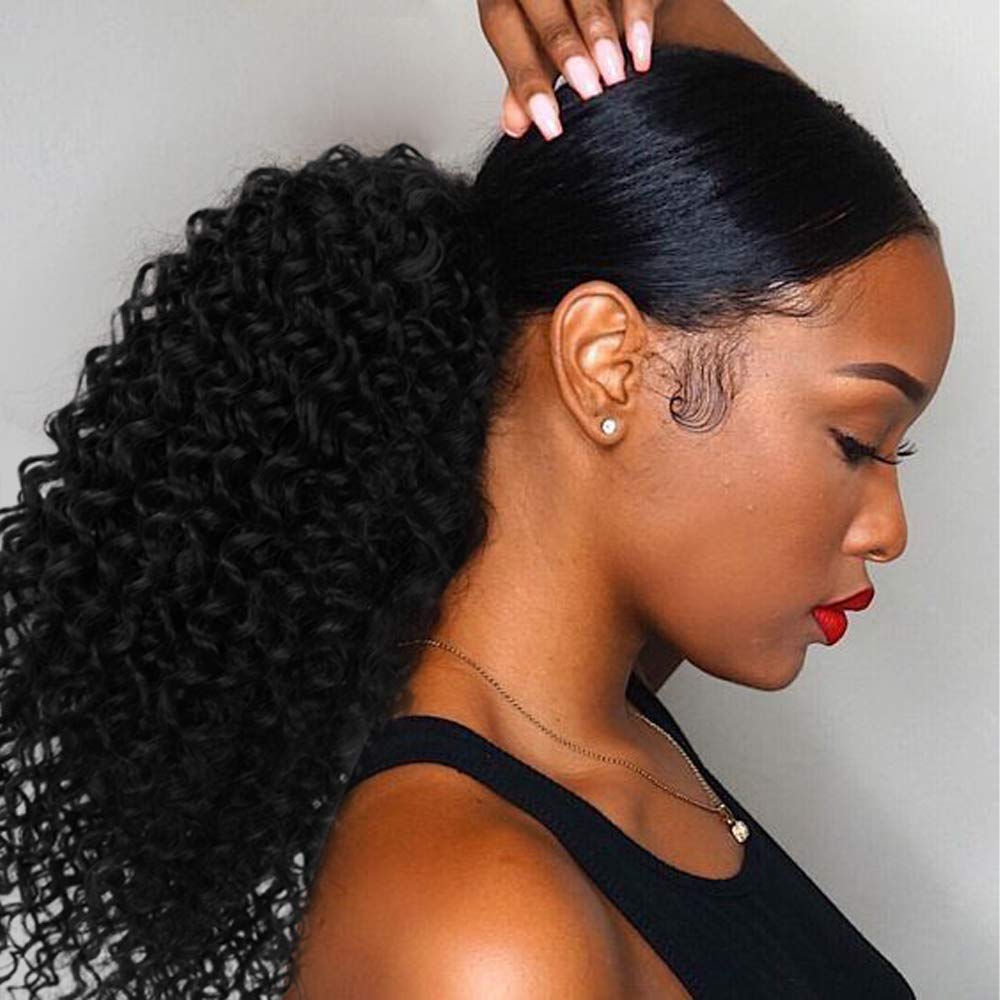 Shoulder-Length Sleek Black Ponytail — Curly Ponytail
