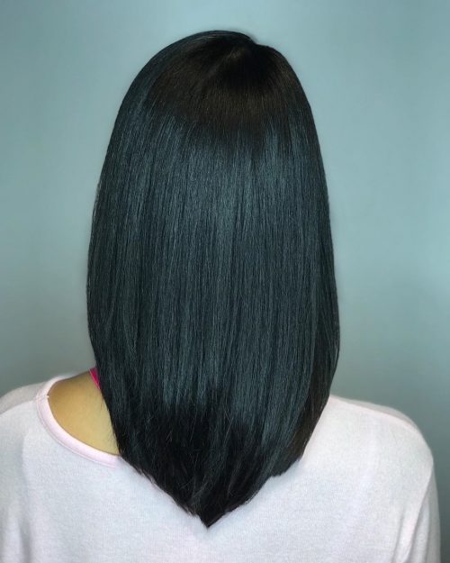 Black Hair Sharp V-Cut Blowout — V Cut Hair