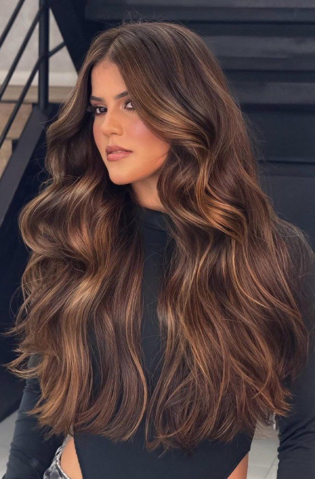 Rich Brown With Warm Blonde Caramel Balayage Rich Brown With Warm Blonde Caramel Balayage — Balayage Over 40