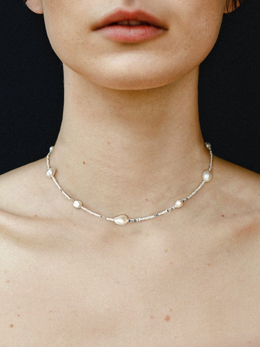 Delicate Pearl Necklace with Silver Beads Delicate Pearl Necklace with Silver Beads — Pearl Necklace Outfits