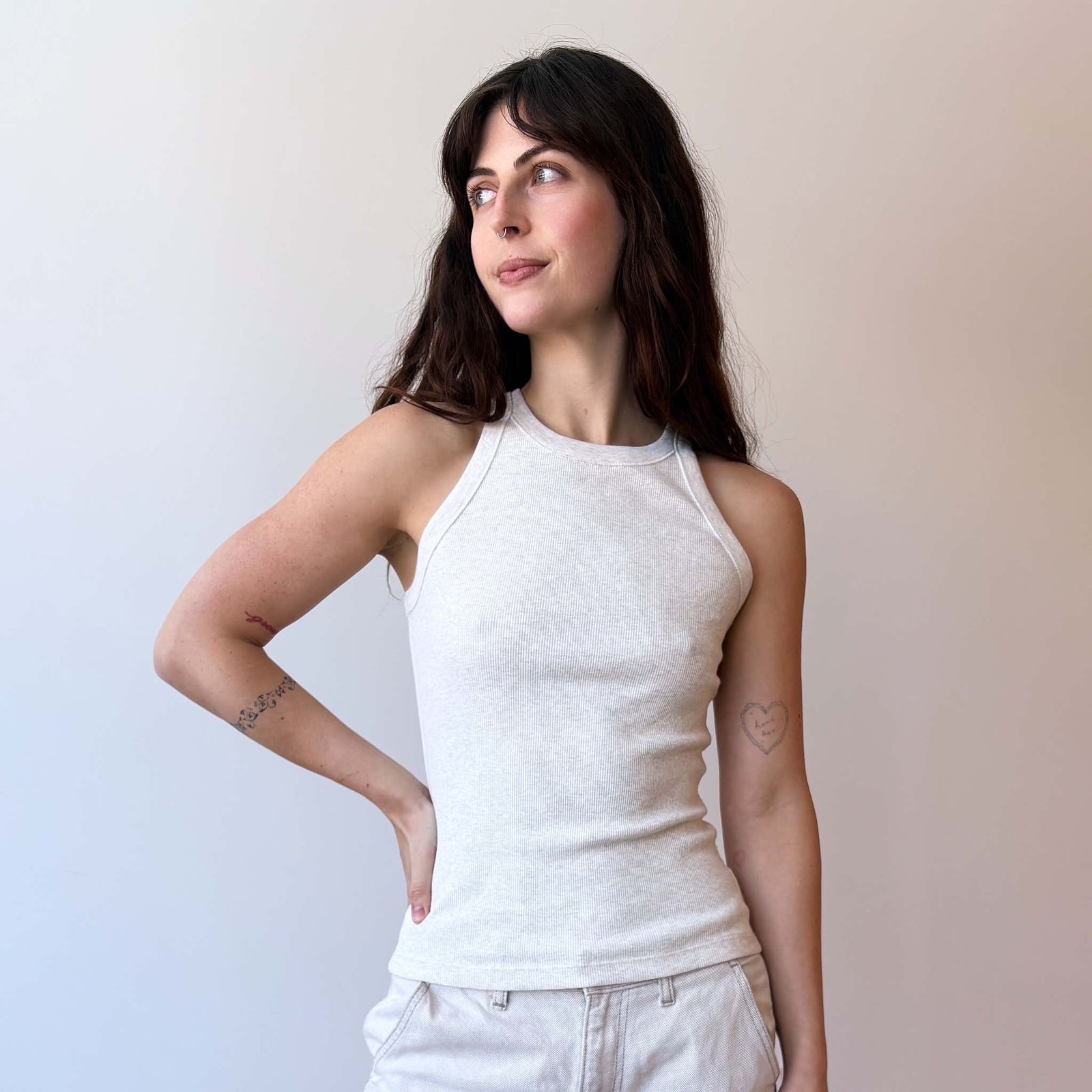 Modern Minimalism: Grey Halter Tank with Neutral Trousers — Tank Tops