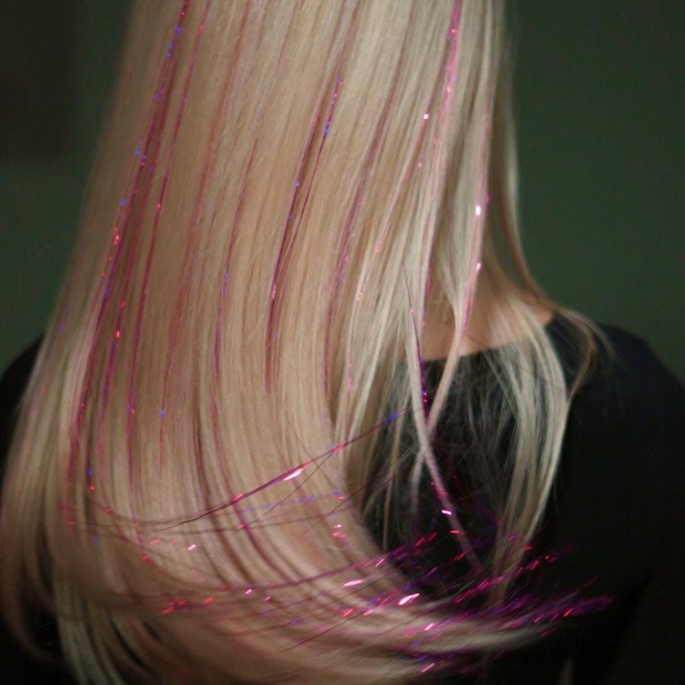 Blonde Hair With Fuchsia Tinsel Blonde Hair With Fuchsia Tinsel — Fuchsia Hair