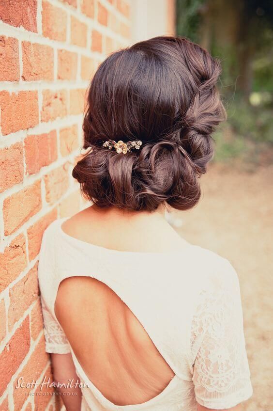 Dark Brown Updo With Gold Clip — Vintage Wedding Hairstyles