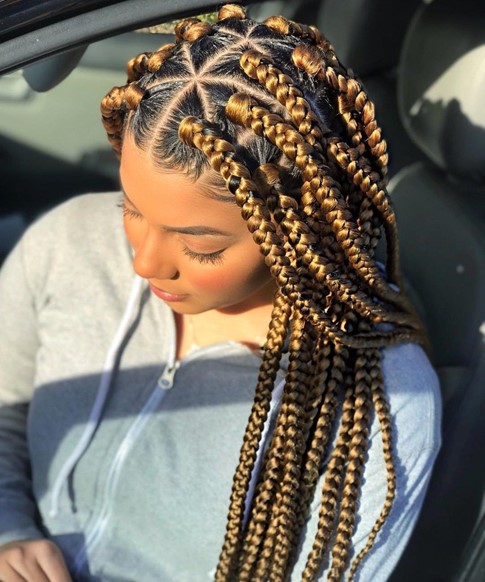 Honey Blonde Box Braids with Geometric Parting — Braid Patterns