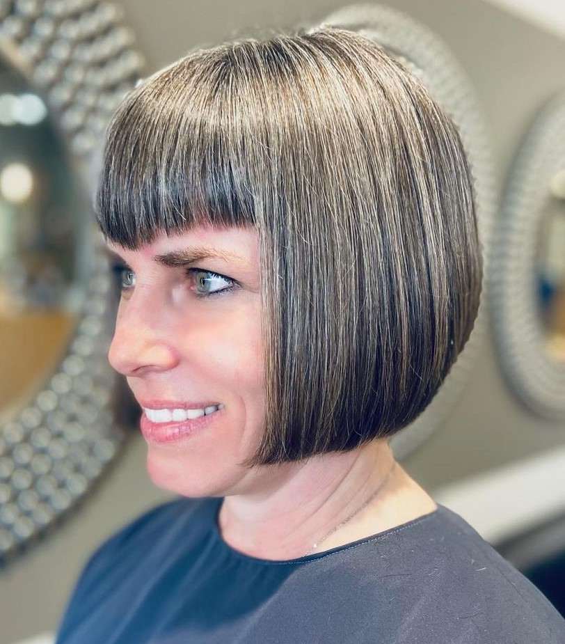 Sharp Bob With Thick Blunt Bangs — Gray Bob