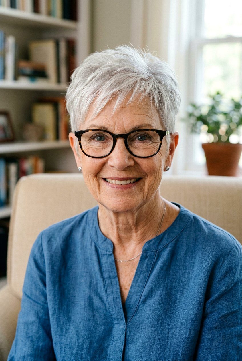 Textured Layered Pixie — Haircuts for Women Over 70 with Glasses