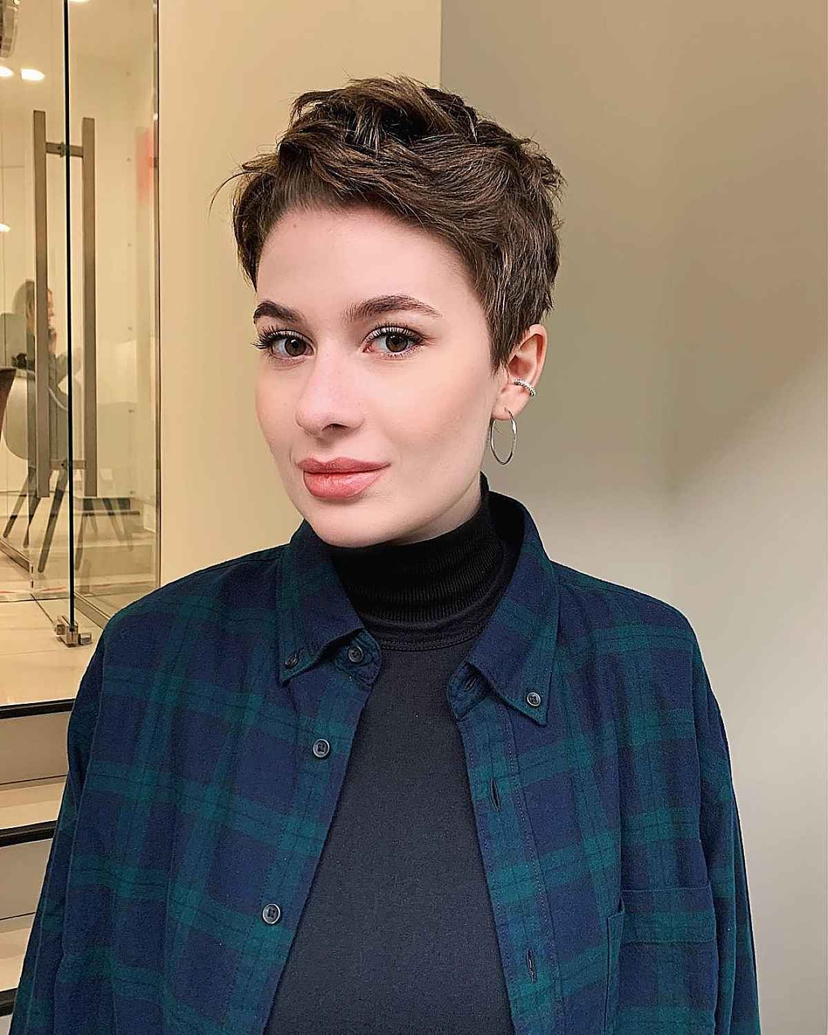 Soft Dark Brown Pixie With Tousled Bangs — Very Short Haircuts
