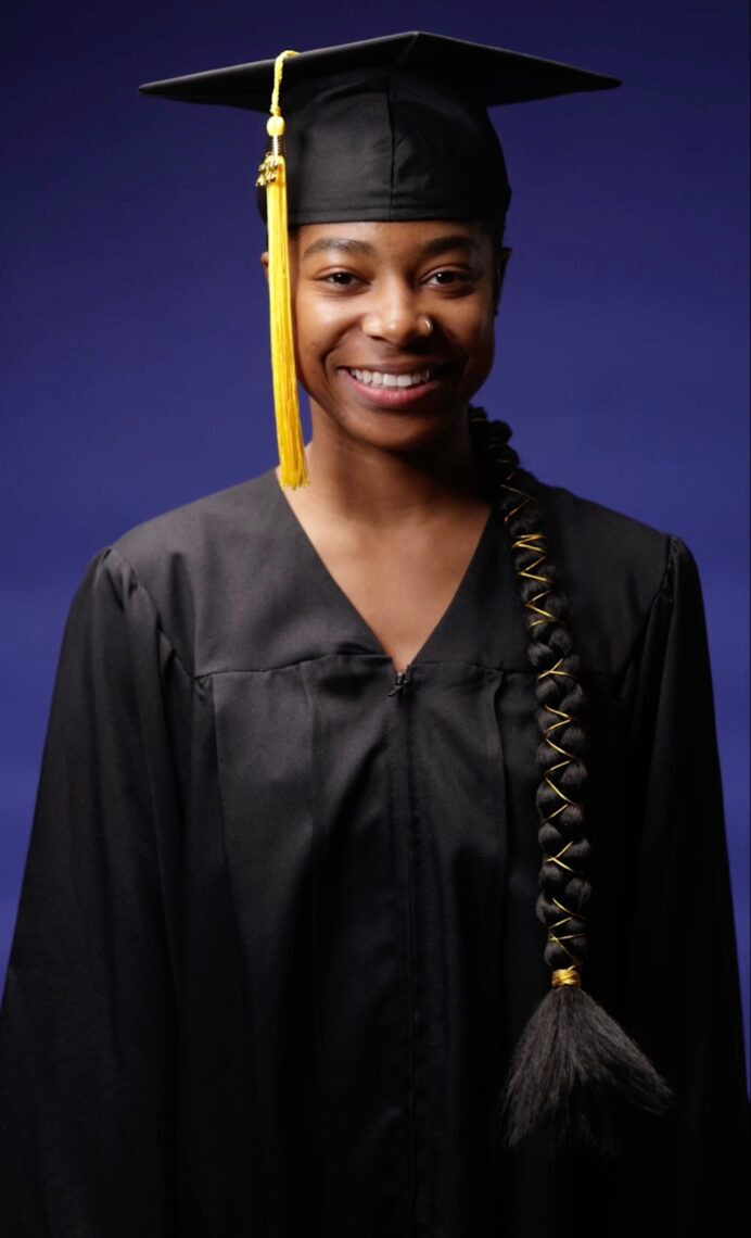 Thick Braid with Gold Accents Thick Braid with Gold Accents — Graduation Hairstyles with Cap