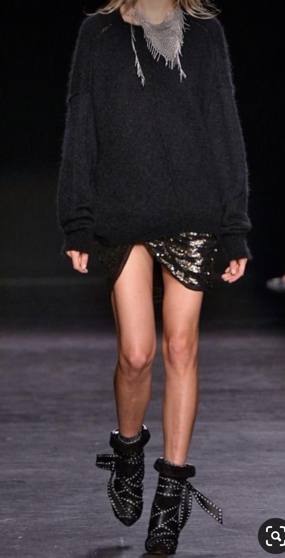 Oversized Fuzzy Sweater with Sequin Mini Skirt and Studded Boots — Indie Sleaze Outfits
