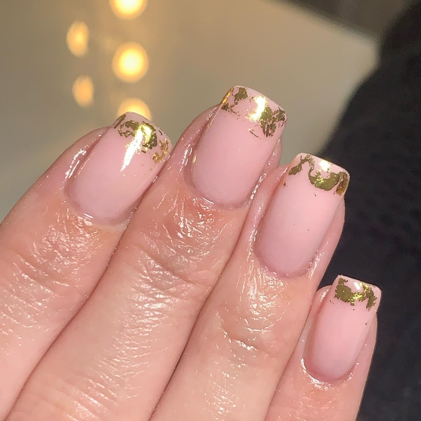Sheer Pink Base Gold Foil Visual Idea Sheer Pink Base Gold Foil Visual Idea — Foil Nails