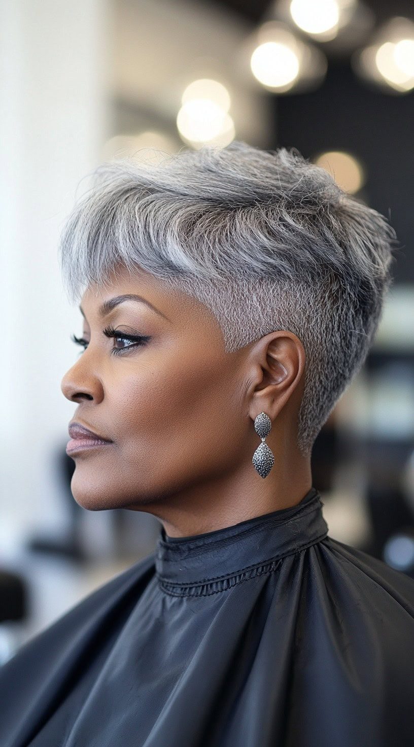 Textured Silver Pixie Textured Silver Pixie — Haircuts for Black Women Over 50