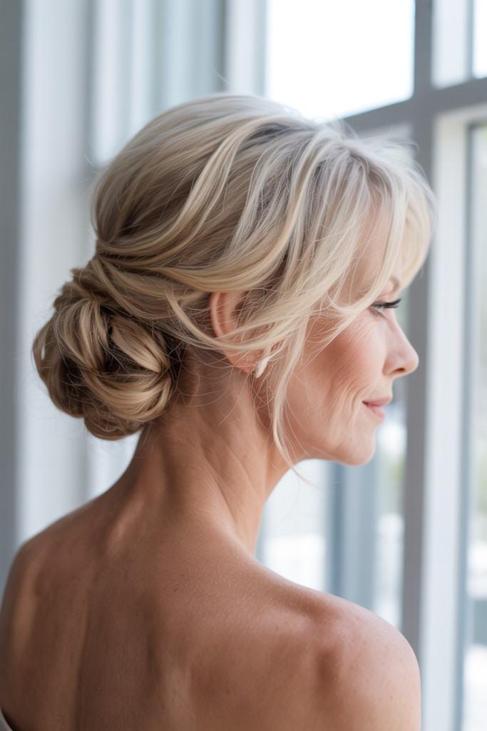 Textured Ash Blonde Low Bun Textured Ash Blonde Low Bun — Rehearsal Dinner Hairstyles