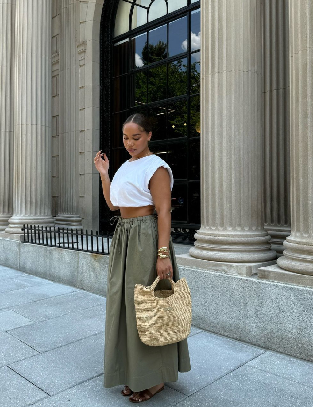 Effortless Summer Style: Olive Maxi Skirt and Cropped Top — Arizona Outfits