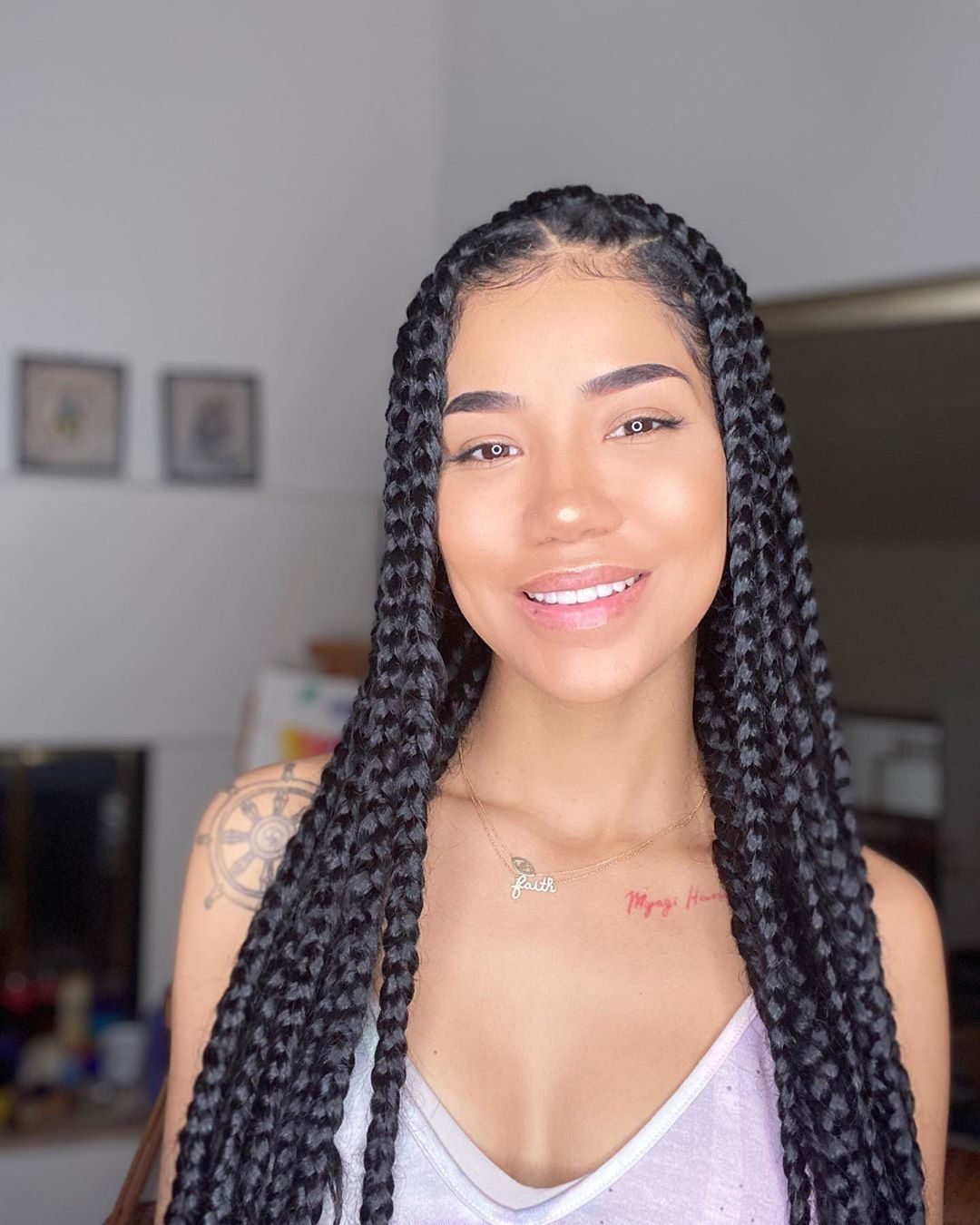 Straight Black Mid-Back Jumbo Braids Straight Black Mid-Back Jumbo Braids — Jumbo Knotless Braids