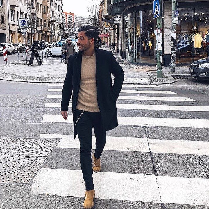 Minimalist Black Overcoat with Trousers Minimalist Black Overcoat with Trousers — Mens Streetwear Outfits
