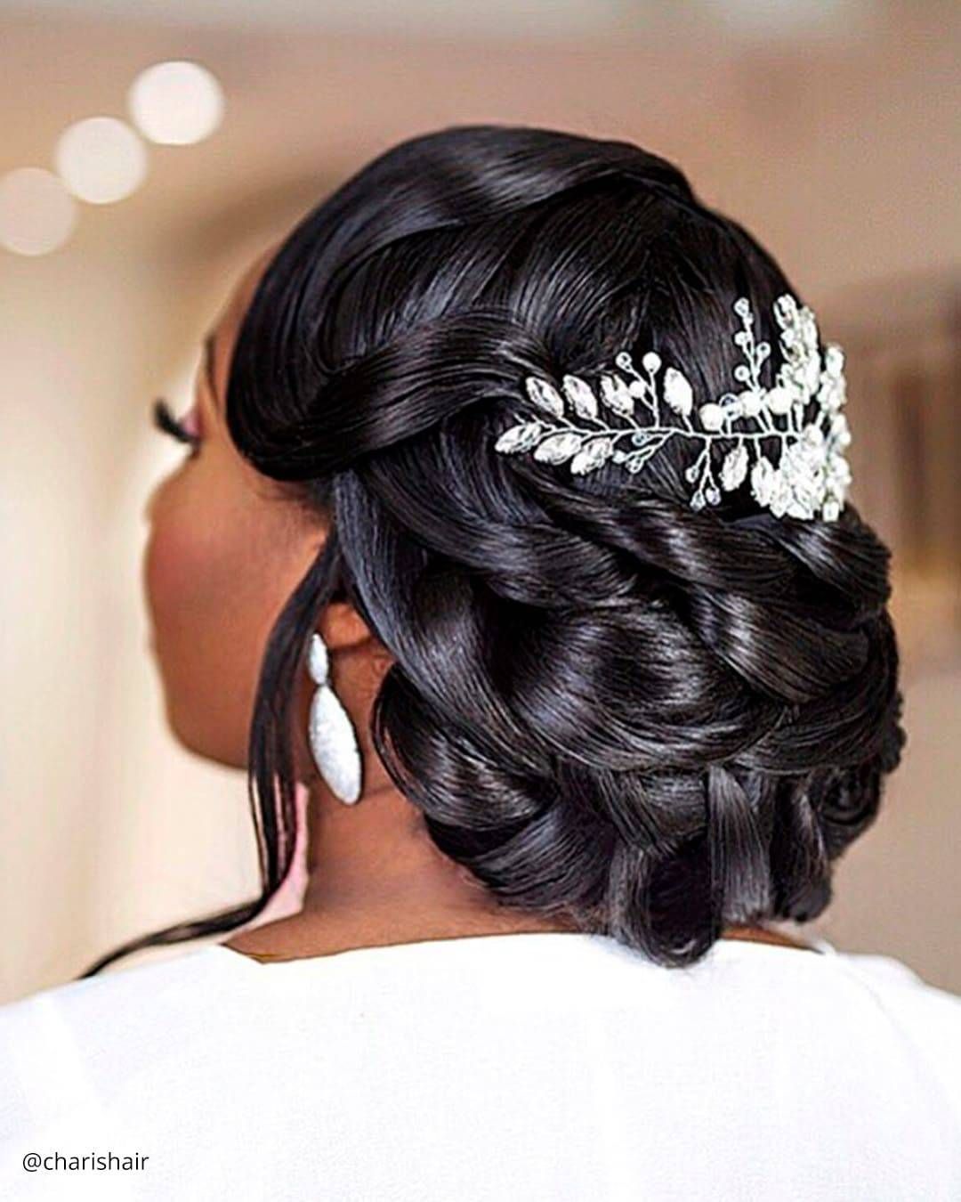 Black Wavy Braided Bun with Accessory — Braided Low Bun
