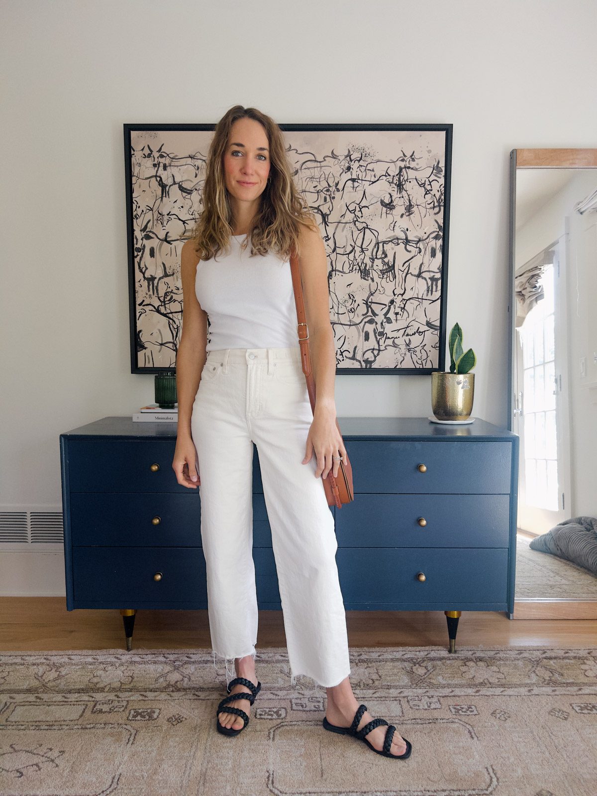 Ribbed White Tank with Cropped Wide-Leg Jeans Ribbed White Tank with Cropped Wide-Leg Jeans — White Outfits