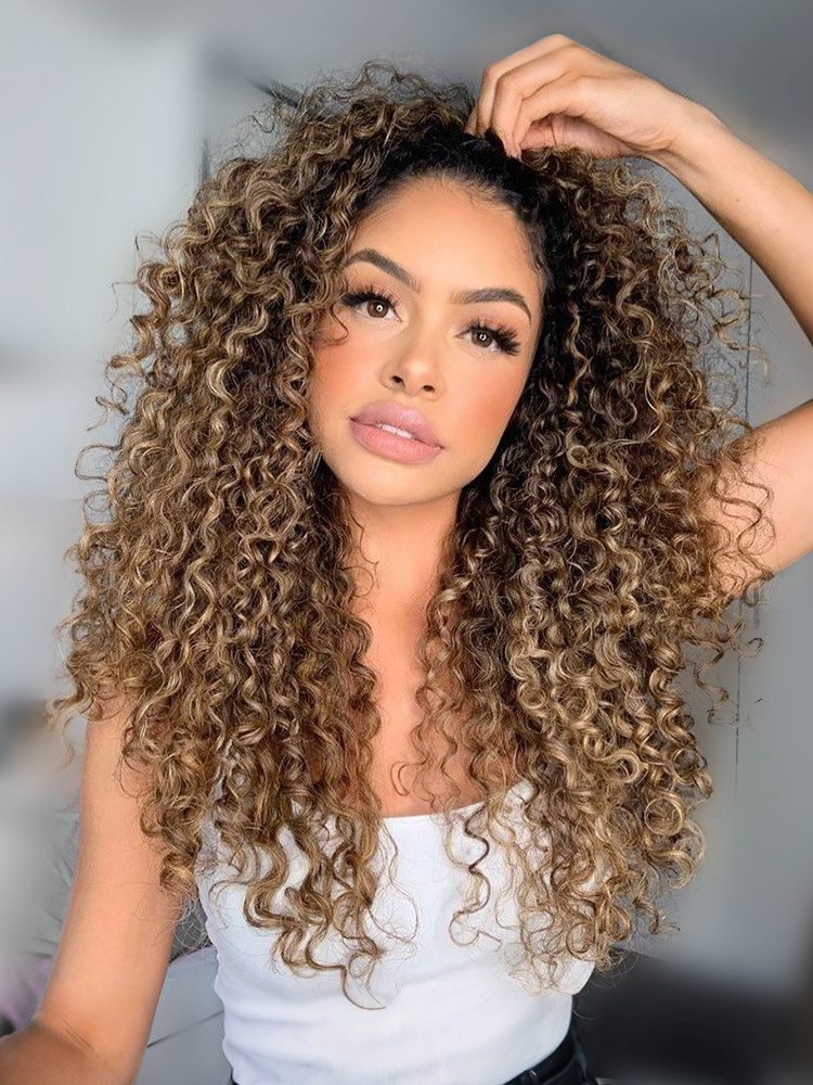Long Layers Mid-Back Blowout With Frosted Blonde Long Layers Mid-Back Blowout With Frosted Blonde — Highlights on Curly Hair
