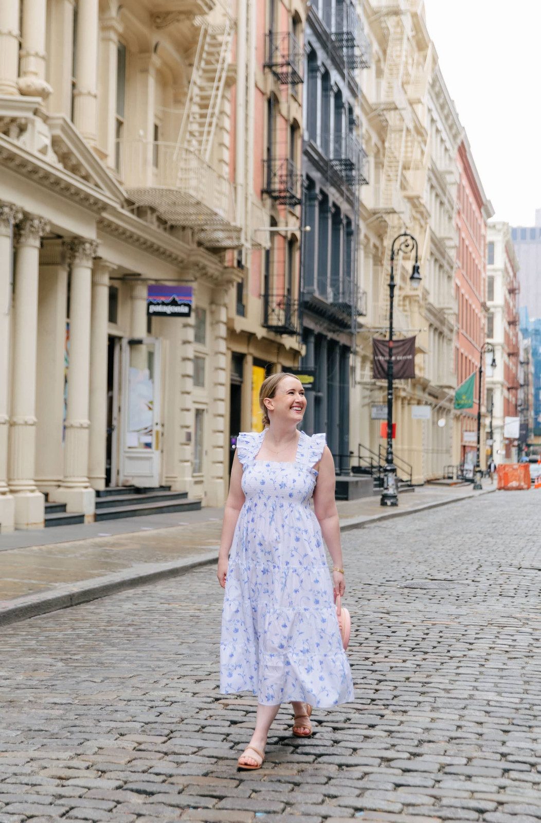 Blue Floral Midi Dress with Pink Accessories for City Exploration Blue Floral Midi Dress with Pink Accessories for City Exploration — Nap Dresses