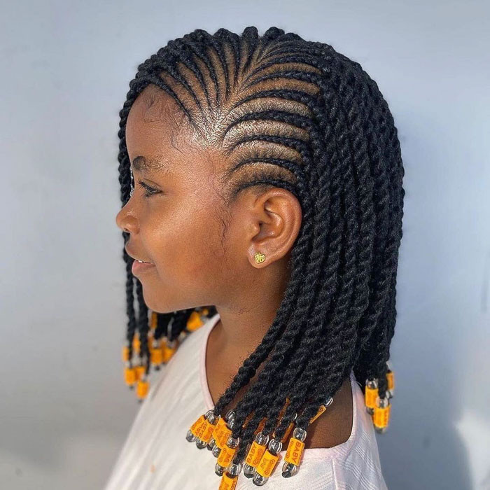 Cornrows To Coily Twists With Beads — Kids Cornrows