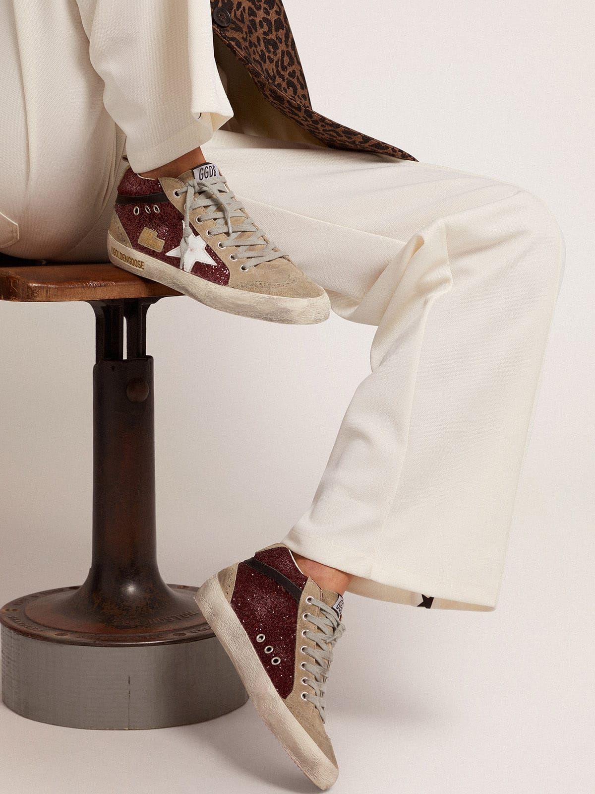 Burgundy Glitter Sneakers for a Casual Statement — Golden Goose Outfits