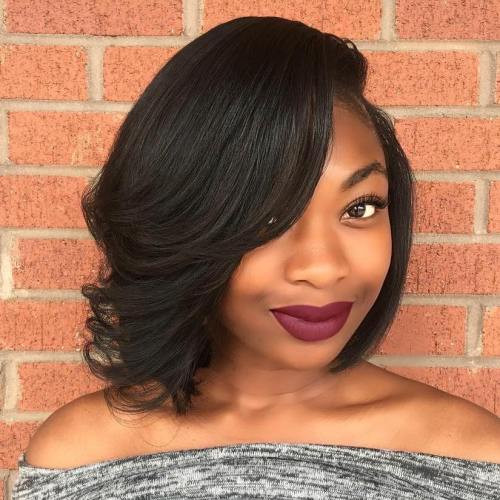 Side-Swept Voluminous Layered Black Bob Side-Swept Voluminous Layered Black Bob — Sew In Bob