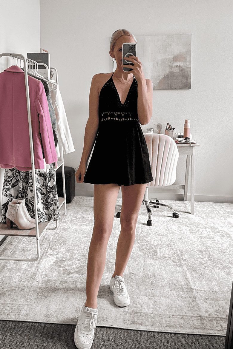 Halter Neck Romper with Sneakers: Casual Chic for Bar Hopping Halter Neck Romper with Sneakers: Casual Chic for Bar Hopping — Bar Crawl Outfits