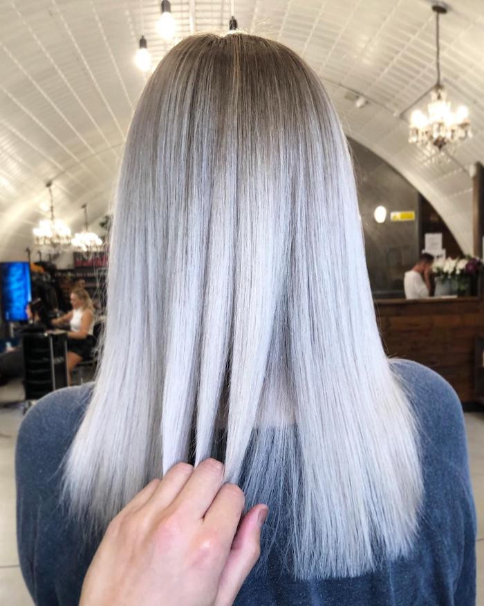 Silver With Darker Roots Visual Idea — Silver Hair