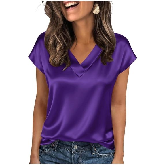 Brown Ruffled Satin Blouse with Grey Trousers — Satin Top Outfits