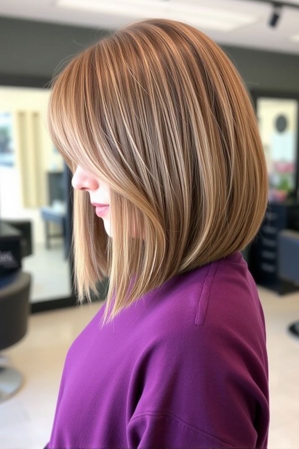 Collarbone Length A-Line Bob With Highlights Collarbone Length A-Line Bob With Highlights