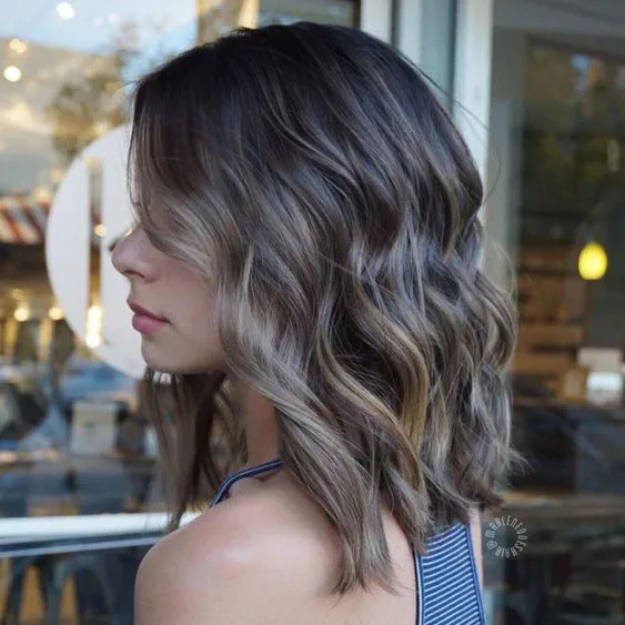 Ash Brown Lob With Curtain Bangs — Hair Color for Thin Hair