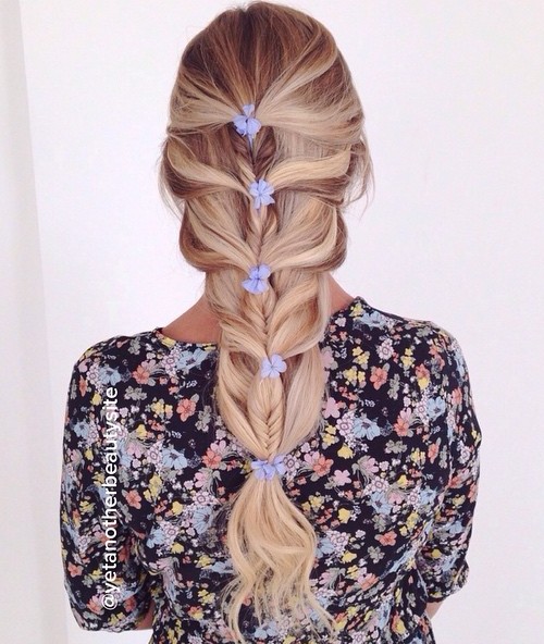 Blonde Fishtail Braid With Floral Accents — Mermaid Braid
