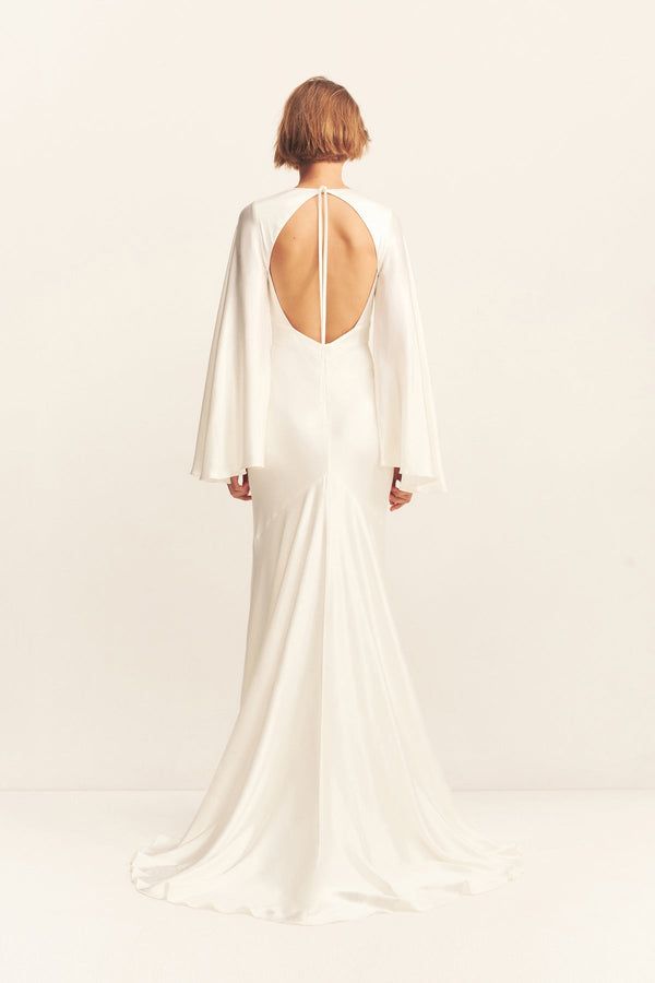 Cream Satin Mermaid Dress with Circle Sleeves Cream Satin Mermaid Dress with Circle Sleeves — Backless Dresses