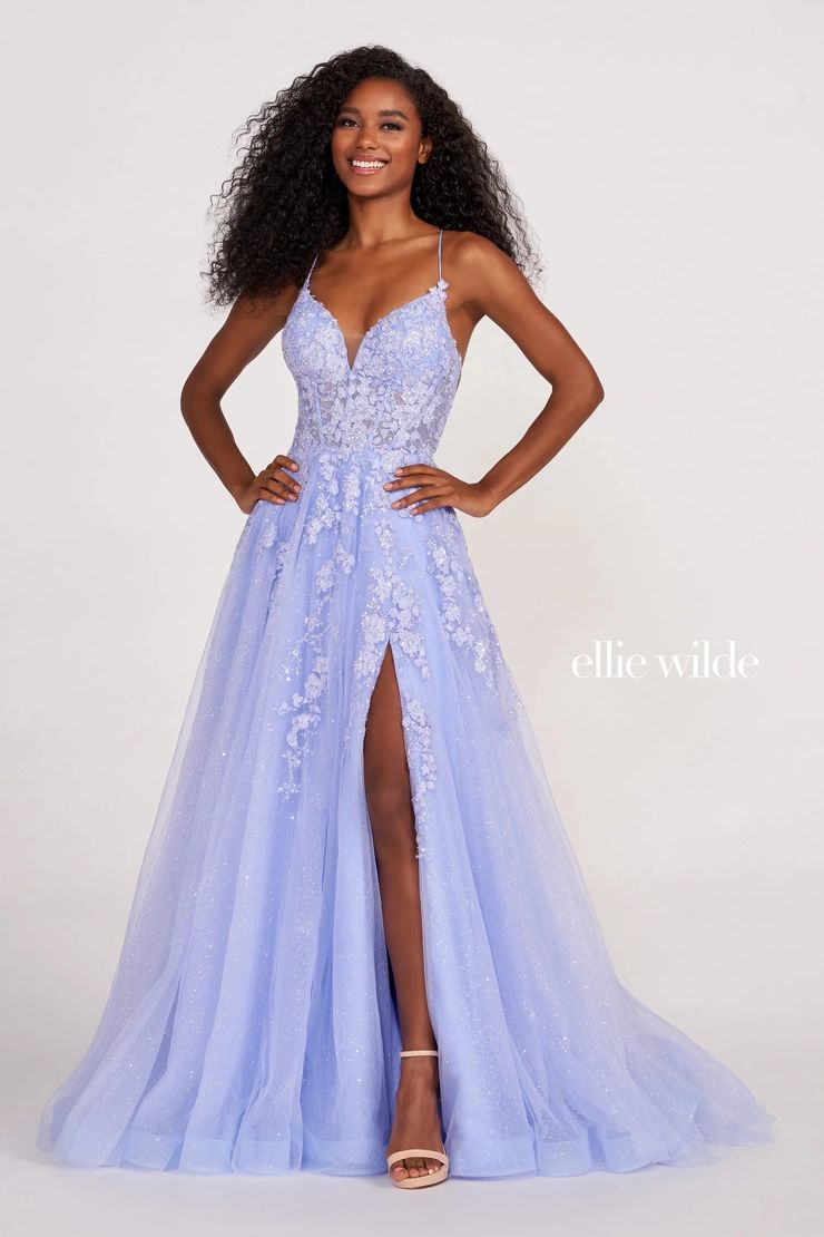 Lavender Sparkly Tulle Gown with High Slit and Glitter — Sweet 16 Dresses