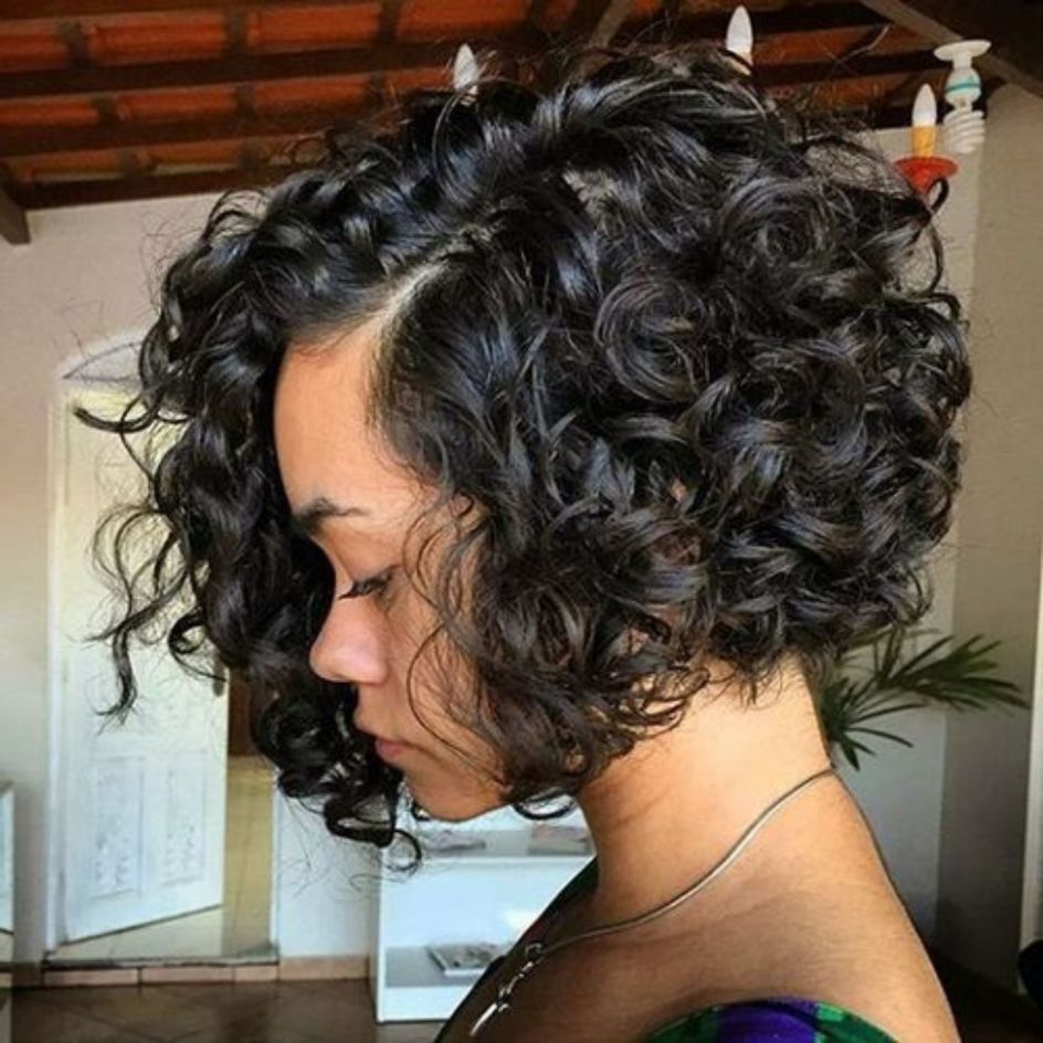 Defined Black Curly Bob With Side Part Defined Black Curly Bob With Side Part — 2C Hairstyles