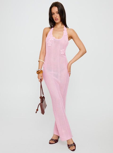 Pink Floral Crochet Maxi Dress for Vacation Pink Floral Crochet Maxi Dress for Vacation — Crochet Dresses