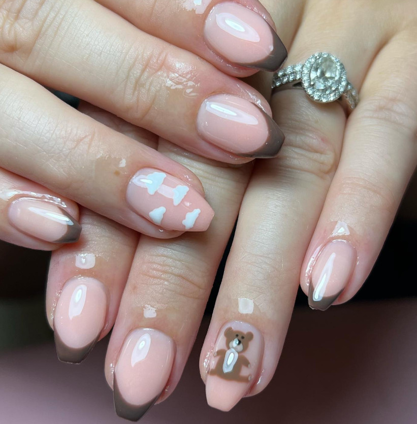 Clean Cuticle Work Glossy Finish Visual Idea — Baby Shower Nails