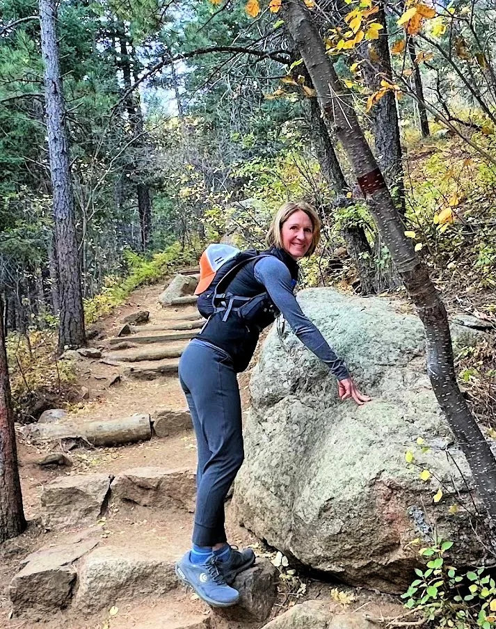Hiking Ensemble with Black Vest and Orange Backpack — Colorado Outfits