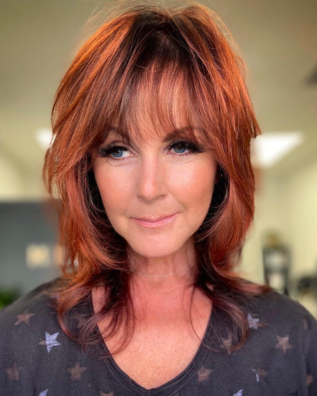 Copper Red Shag With Subtle Blonde Highlights Copper Red Shag With Subtle Blonde Highlights — Red Hair Over 50