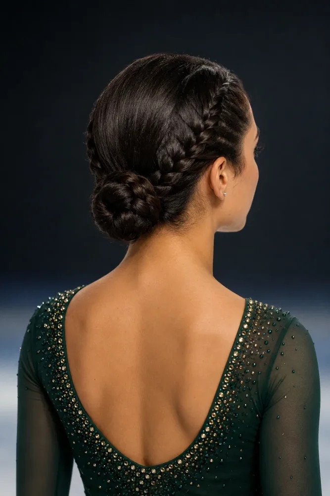 Elegant Braided Sides Low Bun Elegant Braided Sides Low Bun — Figure Skating Hairstyles