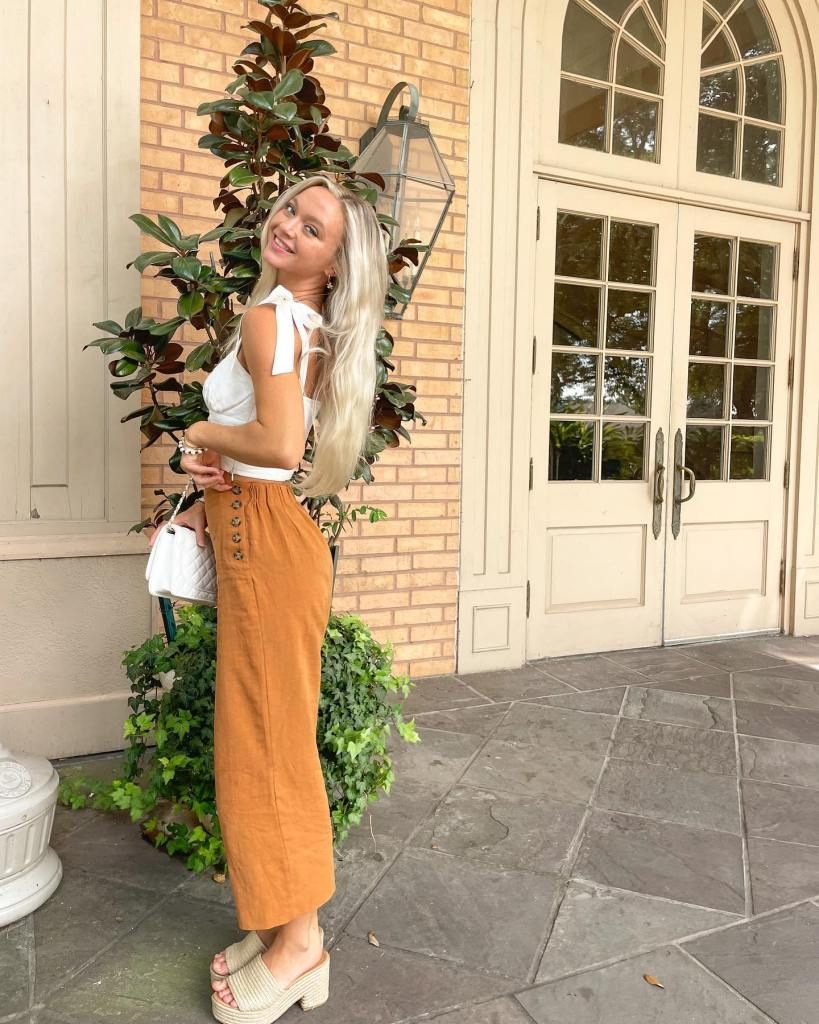 Rust Orange Wide-Leg Pants with Tie-Strap Crop Top Rust Orange Wide-Leg Pants with Tie-Strap Crop Top — New Orleans Outfits