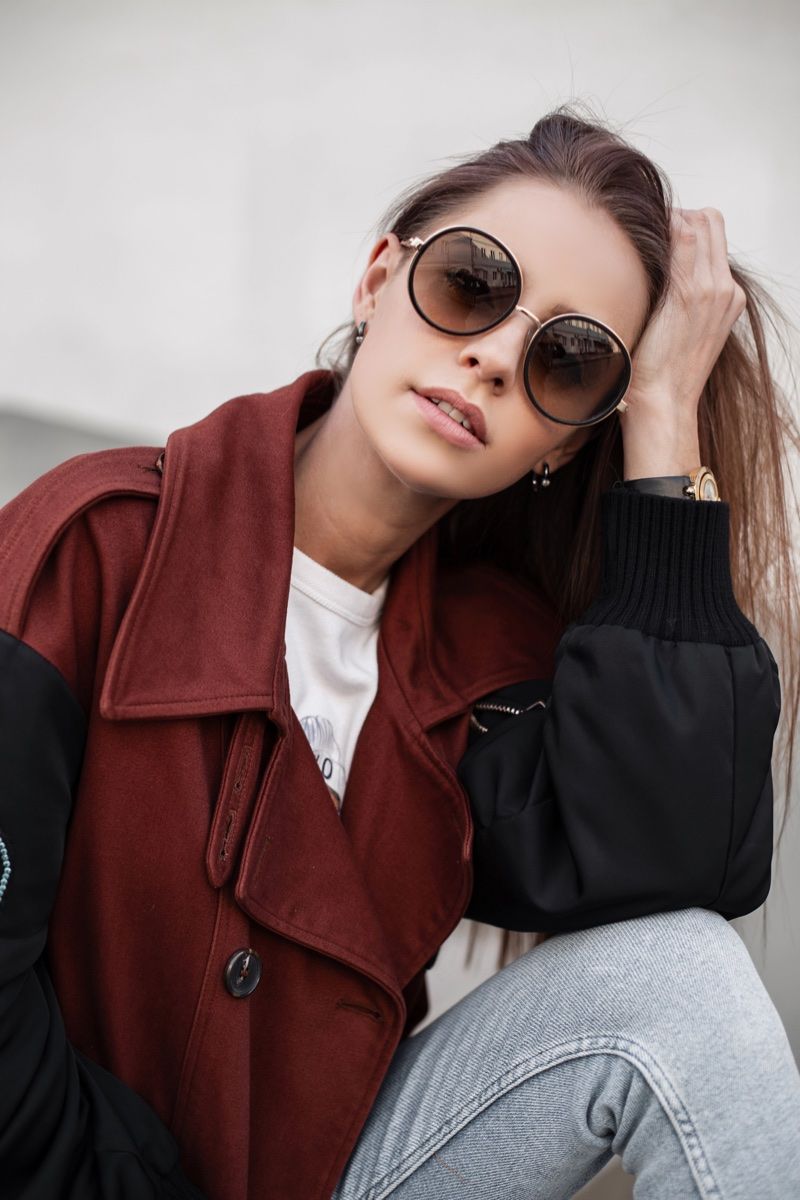 Edgy Coat Layering with Jeans — Round Sunglasses Outfits